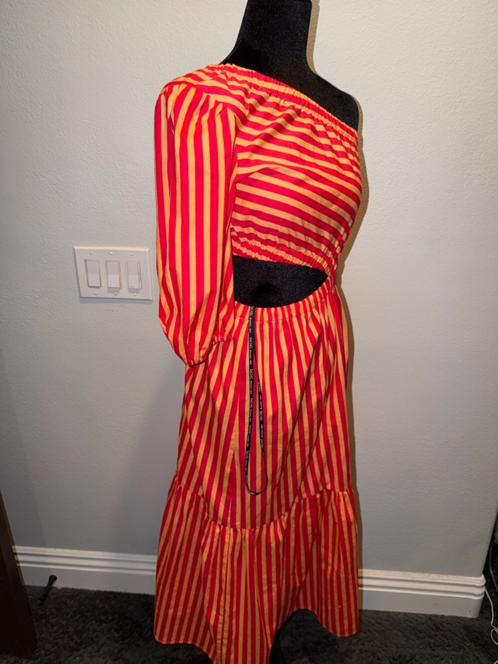 RACHEL Rachel Roy One-Shoulder Red and Yellow Striped Colorblock Maxi Dress - Picture 5 of 10
